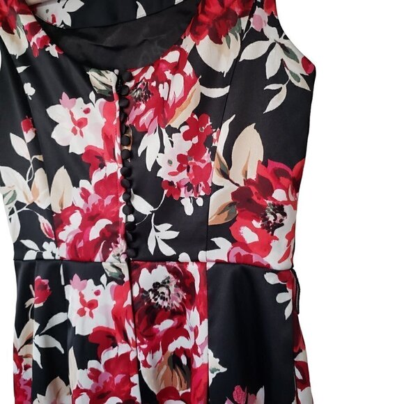 White House Black Market Cocktail Dress Sleeveless Fit & Flare Floral Satin - Picture 6 of 10